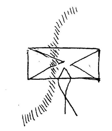 Second group of recatngle and lozenge/fish-sign. Engraved over serpentine line of short strokes.